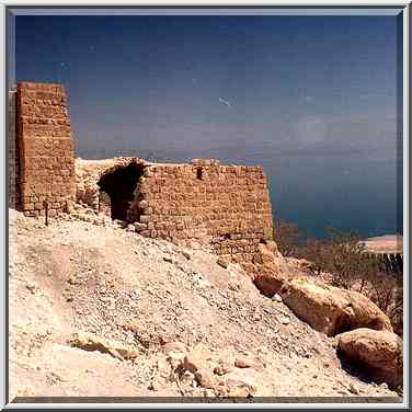 Flour mill, with Ein Gedi and Dead Sea on background. The Middle East, March 29, 2001