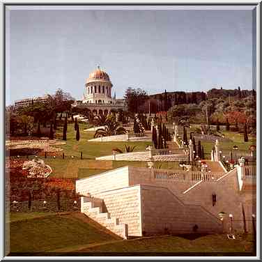 Bahai garden, view from a nearby road. Haifa, the Middle East, April 7, 2001