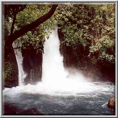 Banias Waterfall on Hermon River in Banias Park. Golan Heights, the Middle East, April 7, 2001