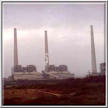 Hadera power plant at evening. The Middle East, April 7, 2001