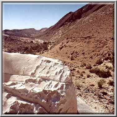 Chalk hills at Nahal Darokh river 4 miles east ...[2 words]... Boker. The Middle East, April 9, 2001