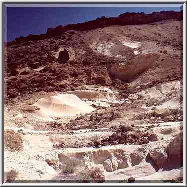 Chalk hills at Nahal Darokh river 4 miles east ...[2 words]... Boker. The Middle East, April 9, 2001