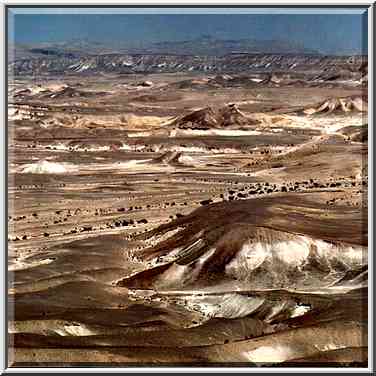 View of Judean Desert to the north from a hill, ...[5 words]... Bokek. The Middle East, April 17, 2001