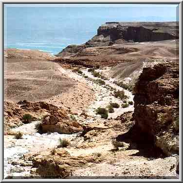 Approaching beginning of a canyon of Nahal Bokek ...[11 words]... Bokek. The Middle East, April 17, 2001