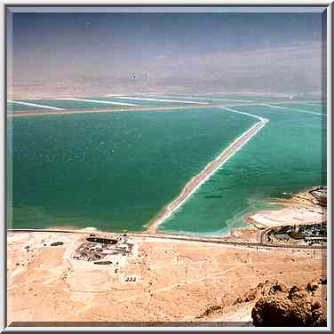 View of salt pans in Red Sea near Ein Bokek from ...[4 words]... Desert. The Middle East, April 17, 2001