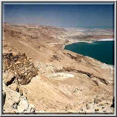 View of shore of Red Sea to the north from Maale Bokek ascent. The Middle East, April 17, 2001