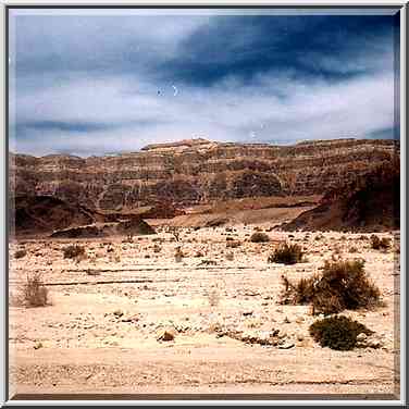 Timna Cliffs and Timna Stream north from Timna Park. The Middle East, April 25, 2001