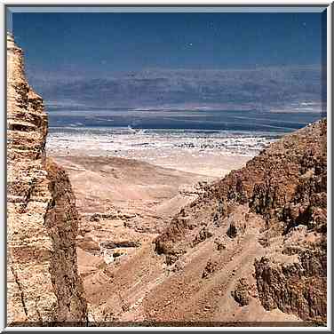 View of the Dead Sea from the opening of the ...[23 words]... the east. The Middle East, May 10, 2001