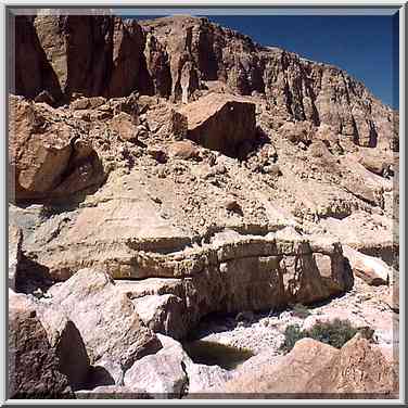 Rocks behind En Namer spring in Tseelim Canyon 3 ...[3 words]... Masada. The Middle East, May 10, 2001