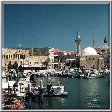 Fishing harbour and Old City of Akko, view from the wharf. The Middle East, June 7, 2001