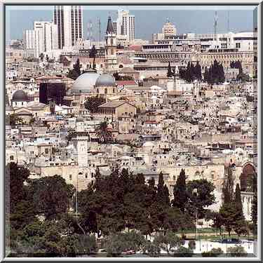 View of the Old City with domes of the Church of ...[7 words]... the Middle East, July 12, 2001