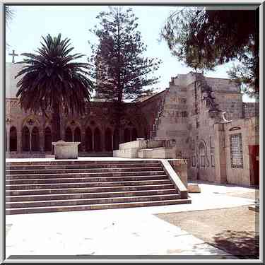 A yard in front of Pater Noster Church on Mount ...[3 words]... the Middle East, July 12, 2001