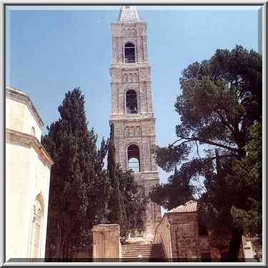 The church tower in Tur Malka Russian monastery ...[5 words]... the Middle East, July 12, 2001