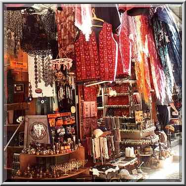 Souvenir shops at Via Dolorosa in Old City. Jerusalem, the Middle East, July 12, 2001