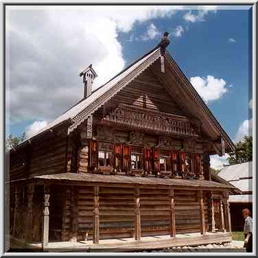 A Russian cabin in the museum of wood. Novgorod, Russia, August 1, 2001