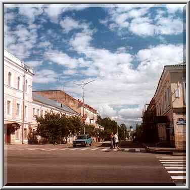 Streets of Gorodishche Quarter. Novgorod, Russia, August 1, 2001