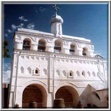 A bell tower. Novgorod, Russia, August 1, 2001