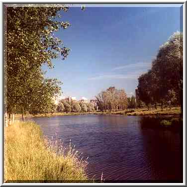 Ponds of Murinskiy Ruchey creek near Tikhoretskiy Prospekt. St. Petersburg, Russia, August 7, 2001