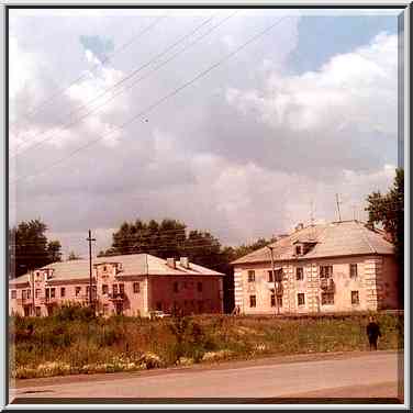 Houses opposite to the bus station in ...[3 words]... south Ural. Russia, August 12, 2001