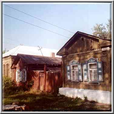 Houses at Pushkin St. opposite to a synagogue in Cheliabinsk. Russia, August 13, 2001