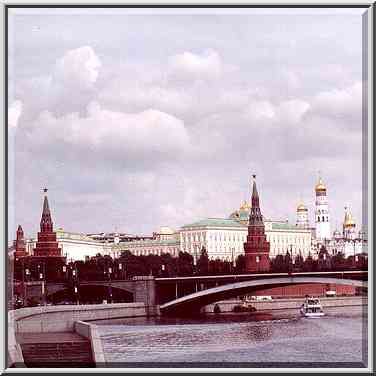 Moscow River embankment and Kremlin. Moscow, Russia, August 30, 2001