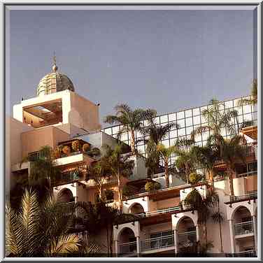 A tall hotel with gardens. Eilat, the Middle East, October 13, 2001