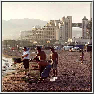 Fishing near Jordanian border. Eilat, the Middle East, October 13, 2001