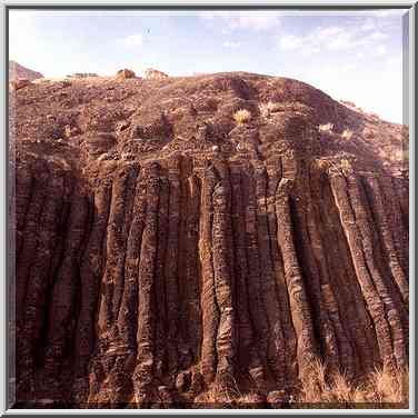 Basalt prisms in Makhtesh Ramon (crater). Visitor ...[11 words]... left. The Middle East, October 18, 2001