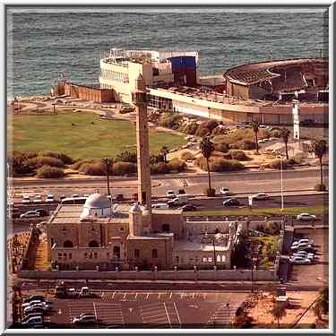 Hassan Beck Mosque and Dolphinarium behind it ...[6 words]... Aviv, the Middle East, October 25, 2001